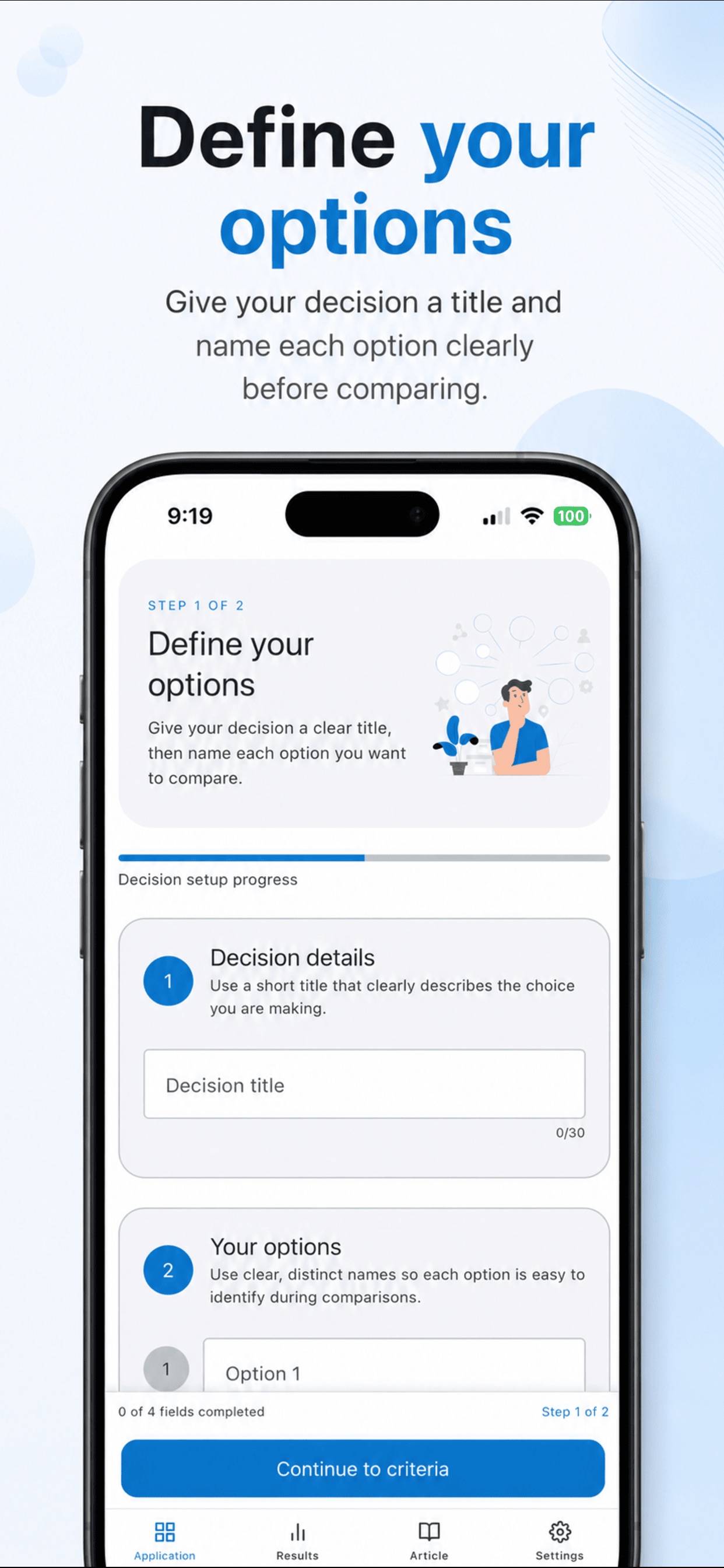 Define options in the latest AHP App